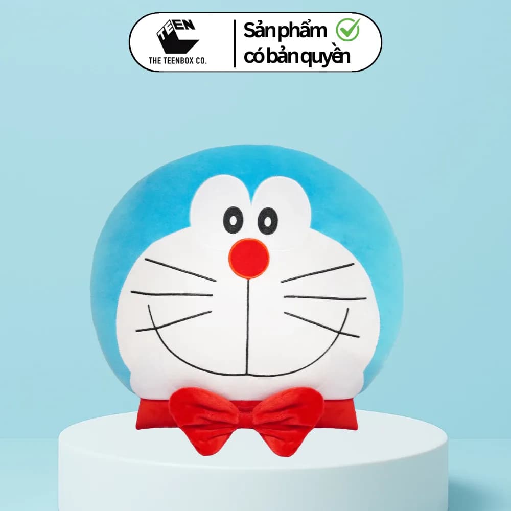 Gối ôm Doraemon có nơ đỏ dễ thương - hàng chính hãng
