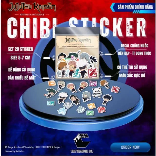 Bộ Sticker Chibi Jujutsu Kaisen - Sticker Anime Chống Nước Trang Trí Sổ Tay, Laptop, Balo, Bình Nước